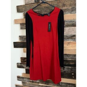KENNETH COLE New York NWT Red Capri Color Block Dress Exposed Zipper Sz 8